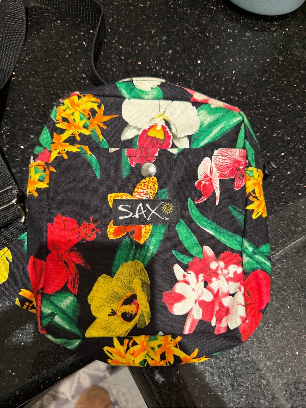Sax Crossbody Black Floral Zipper Bag